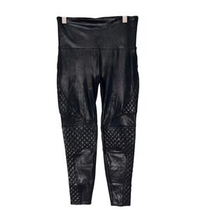 Spanx Faux Leather Quilted Moto Leggings Women's XL High Waisted compression